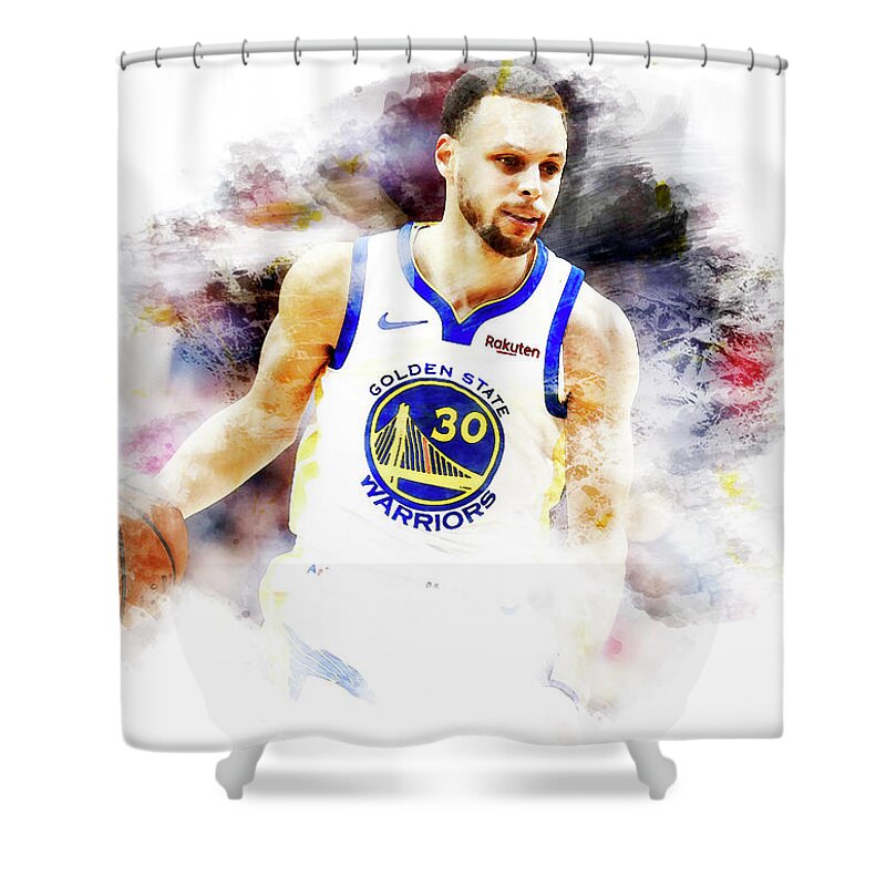 Stephen Curry Shower Curtain featuring the mixed media NBA Superstar Stephen Curry by Brian Reaves