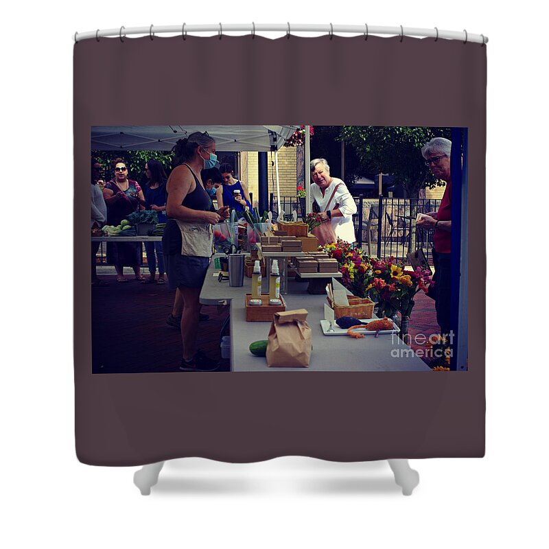 People Shower Curtain featuring the photograph Neighborhood Farmers Market - Color - Frank J Casella by Frank J Casella