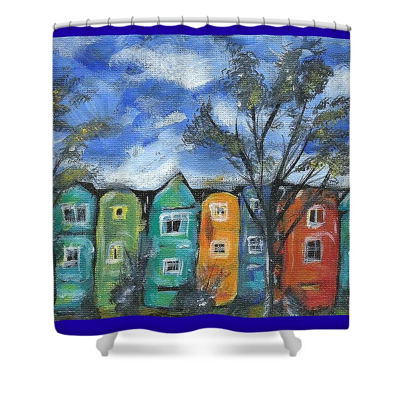 Neighborhood Painting Shower Curtain featuring the painting Neighborhood by Monica Resinger
