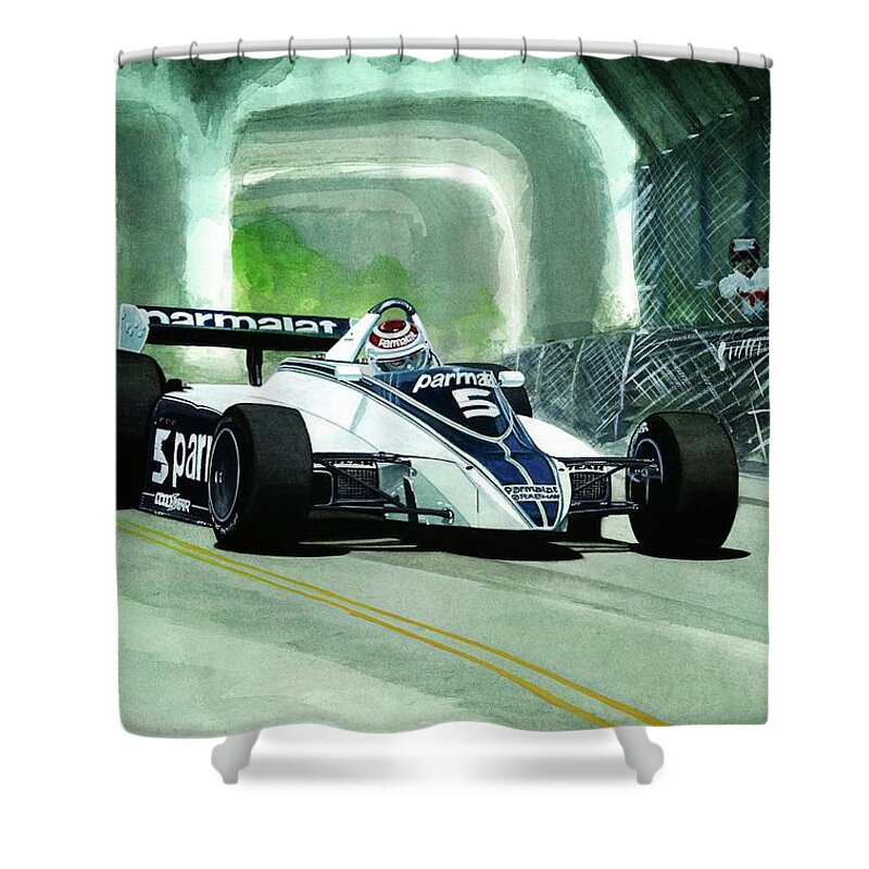 Nelson Shower Curtain featuring the painting Nelson at Long Beach by Simon Read