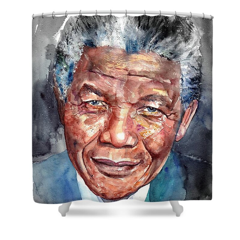 Nelson Mandela Shower Curtain featuring the painting Nelson Mandela Portrait by Suzann Sines