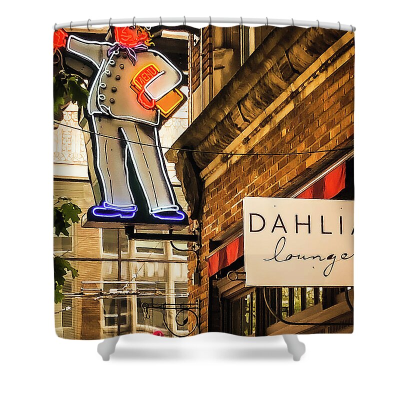 Urbanliving Shower Curtain featuring the photograph Neon Chef by Grey Coopre