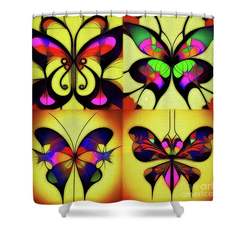 Midjourney Shower Curtain featuring the photograph Neon Fractal Butterflies 1 by Jack Torcello