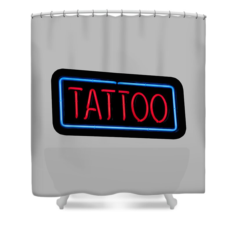 Sign Shower Curtain featuring the photograph Neon Tattoo Sign by Phil Cardamone