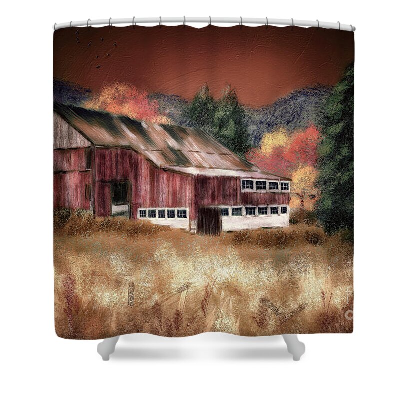 Barn Shower Curtain featuring the digital art Nestled In The Laurel Highlands by Lois Bryan