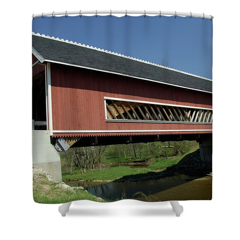 Covered Bridge Shower Curtain featuring the photograph Netcher Road Bridge by Norman Reid