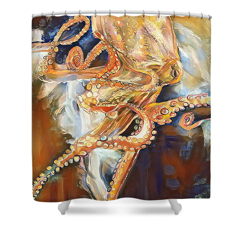 Octopus Shower Curtain featuring the painting Neurons by Try Cheatham