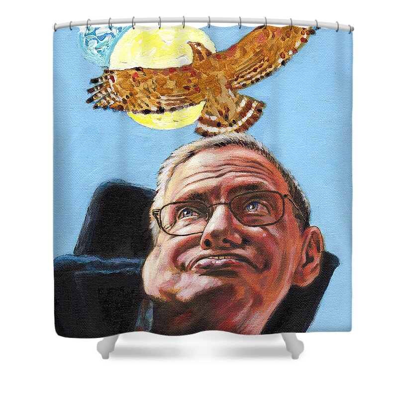 Stephen Hawking Shower Curtain featuring the painting Never Give UP by John Lautermilch