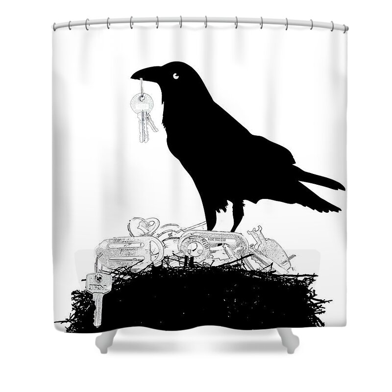 Crow Shower Curtain featuring the mixed media Nevermore to be Found by Moira Law