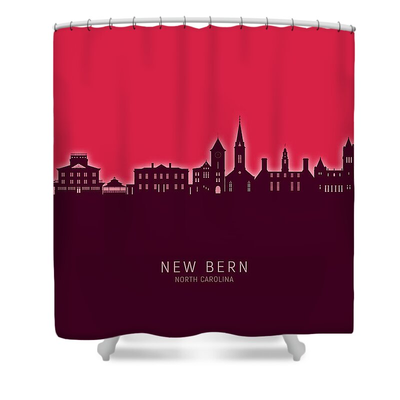 New Bern Shower Curtain featuring the digital art New Bern North Carolina Skyline #88 by Michael Tompsett