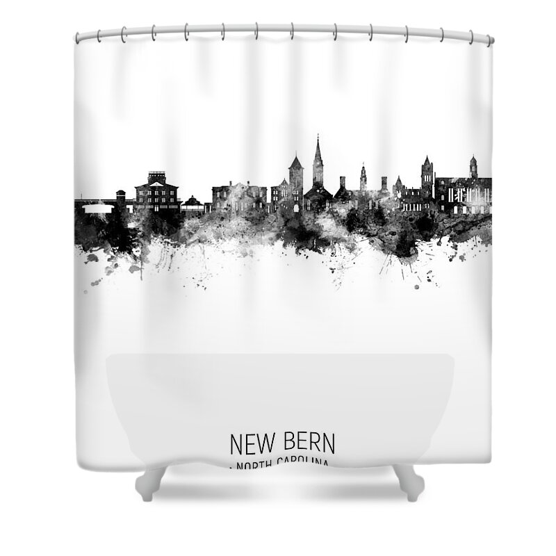 New Bern Shower Curtain featuring the digital art New Bern North Carolina Skyline #95 by Michael Tompsett