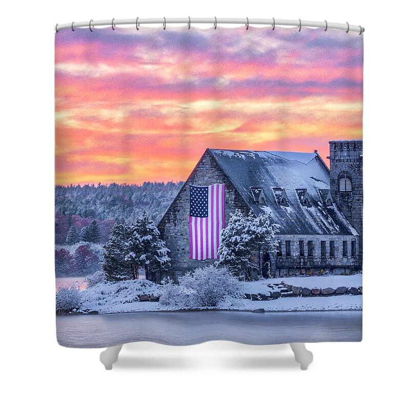 Snow Foliage Shower Curtain featuring the photograph New England Snow Foliage at the Old Stone Church by Juergen Roth
