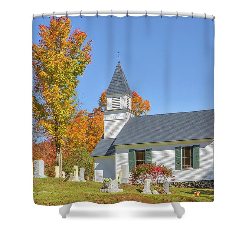 Granby Shower Curtain featuring the photograph New England White Chapel Granby Vermont by Juergen Roth