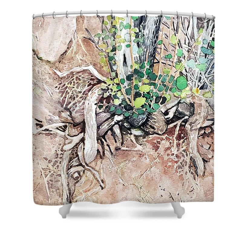 New Growth Shower Curtain featuring the painting New Growth by Merana Cadorette