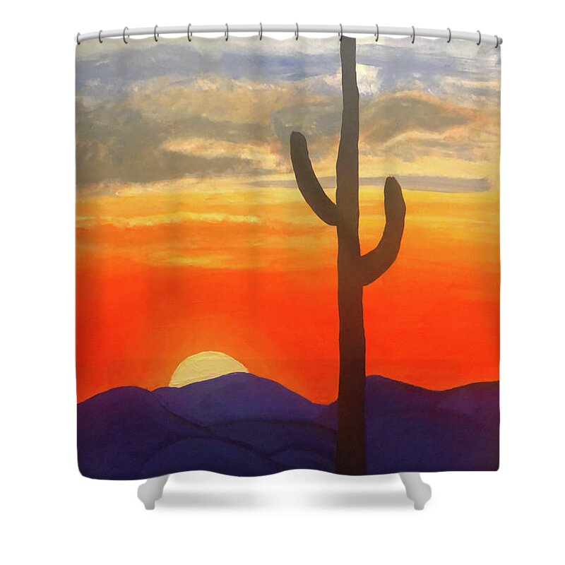 New Mexico Shower Curtain featuring the painting New Mexico Sunset by Christina Wedberg