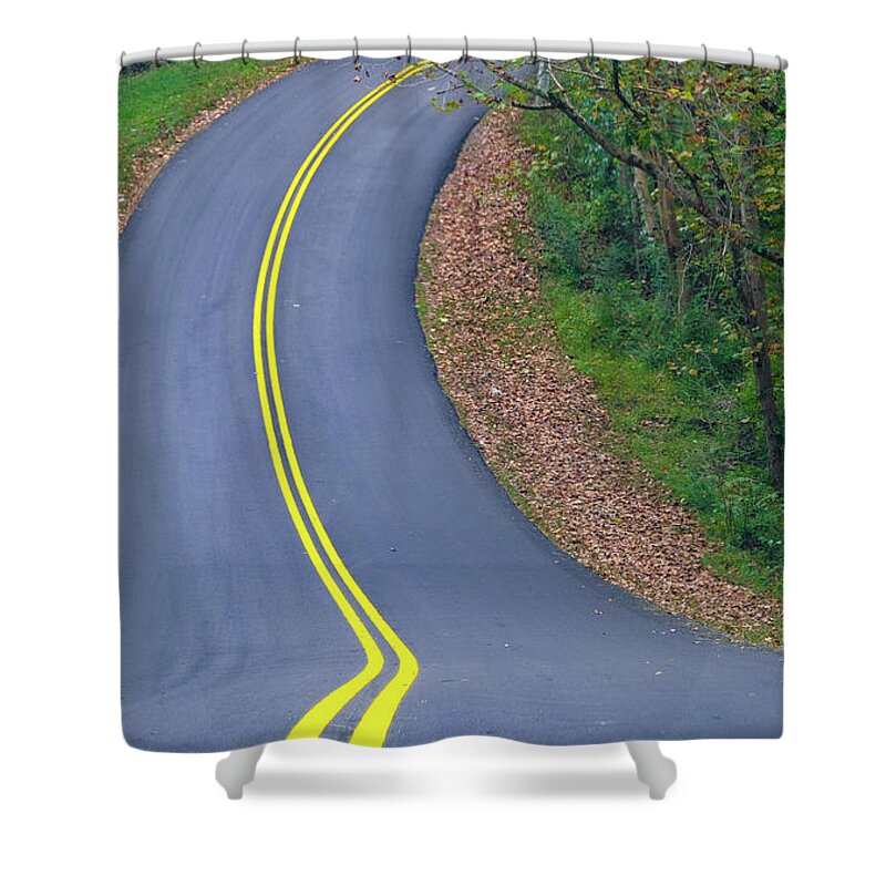 Adventure Shower Curtain featuring the photograph New Pavement Through Forest by Darryl Brooks