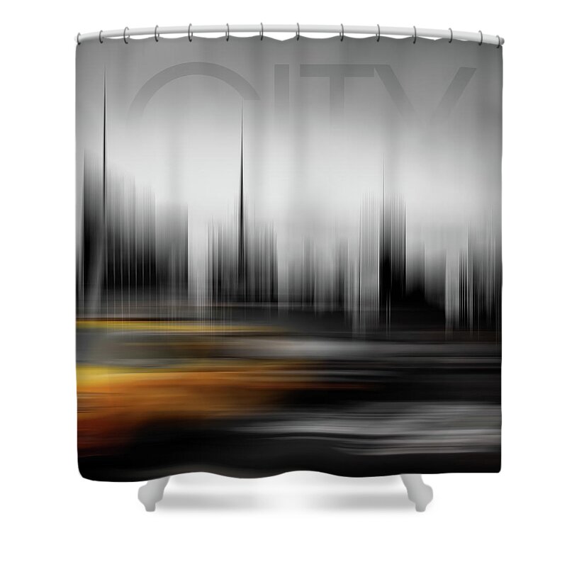 Abstract Photography Shower Curtain featuring the photograph New York City Cabs Abstract Triptych_3 by Az Jackson
