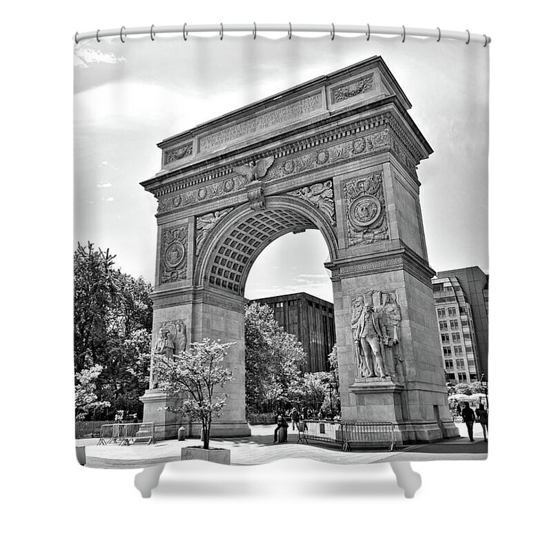 New York Shower Curtain featuring the painting New York City Washington Square Park Black and White by Christopher Arndt