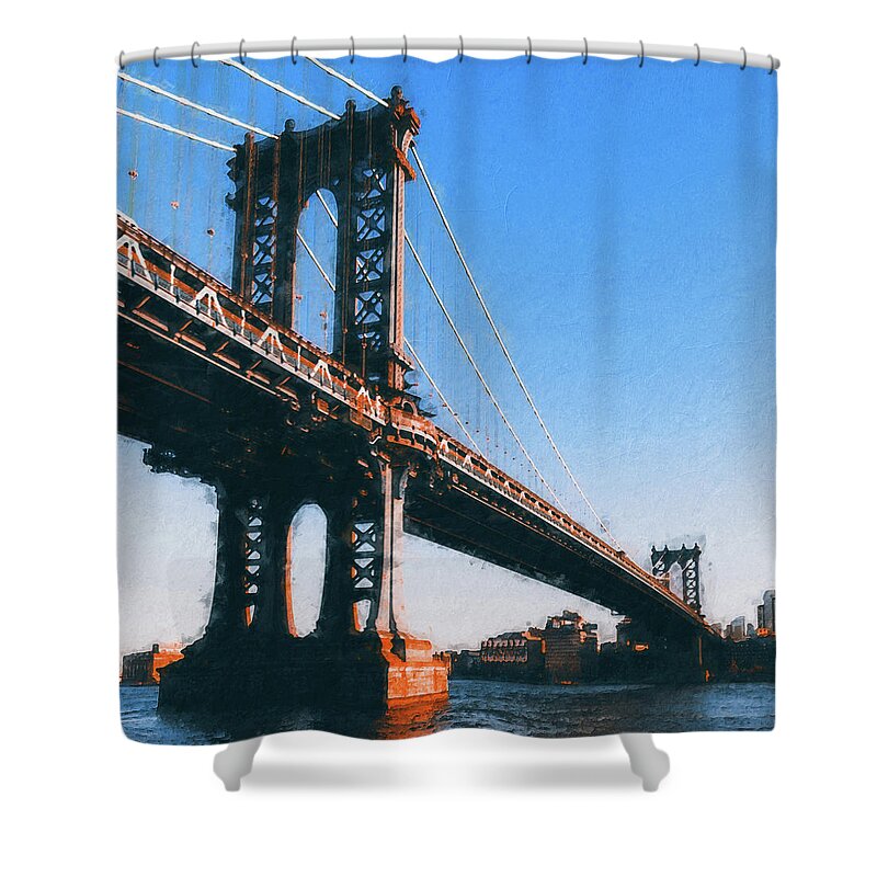 New York Panorama Shower Curtain featuring the painting New York, Manhattan Panorama - 24 by AM FineArtPrints