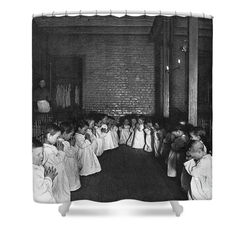 1889 Shower Curtain featuring the photograph New York Orphanage, c1889 by Jacob Riis