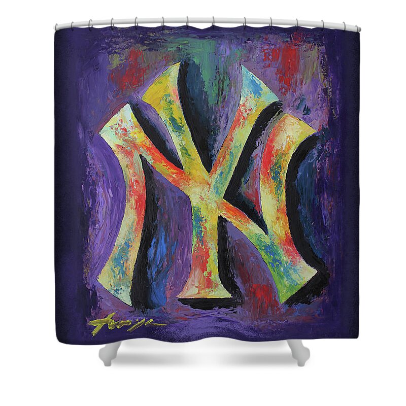 Baseball Shower Curtain featuring the painting New York Yankees Baseball by Dan Haraga