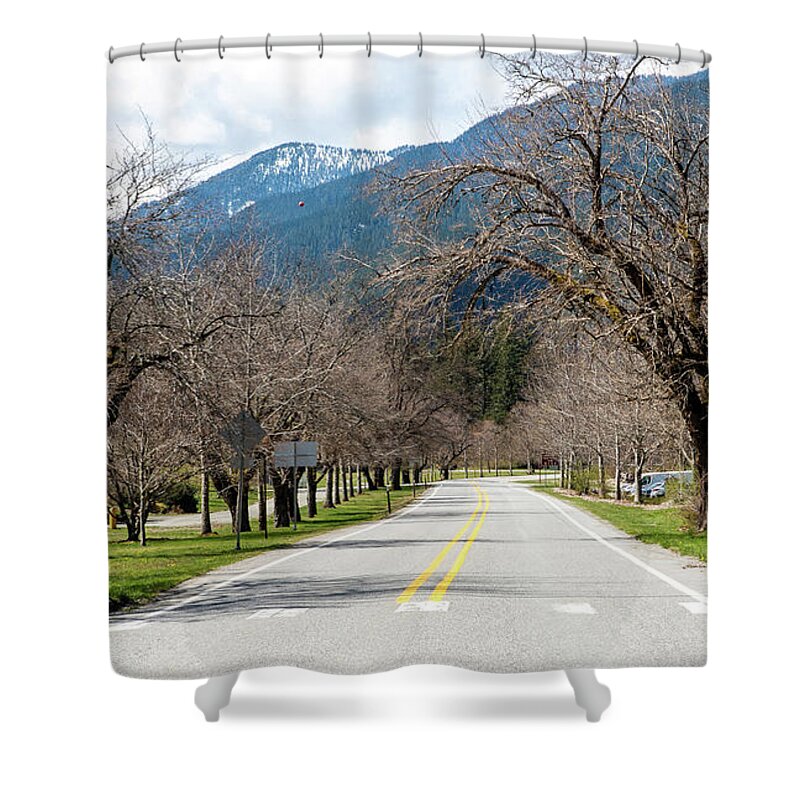 Newhalem Crosswalk On State Route 20 Shower Curtain featuring the photograph Newhalem Crosswalk on State Route 20 by Tom Cochran