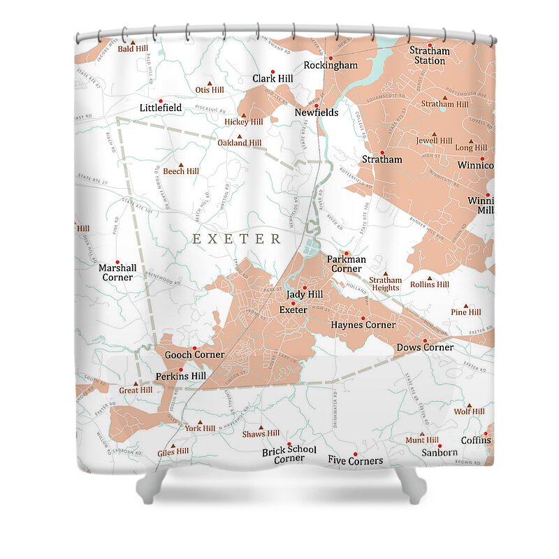 New Hampshire Shower Curtain featuring the digital art NH Rockingham Exeter Vector Road Map by Frank Ramspott