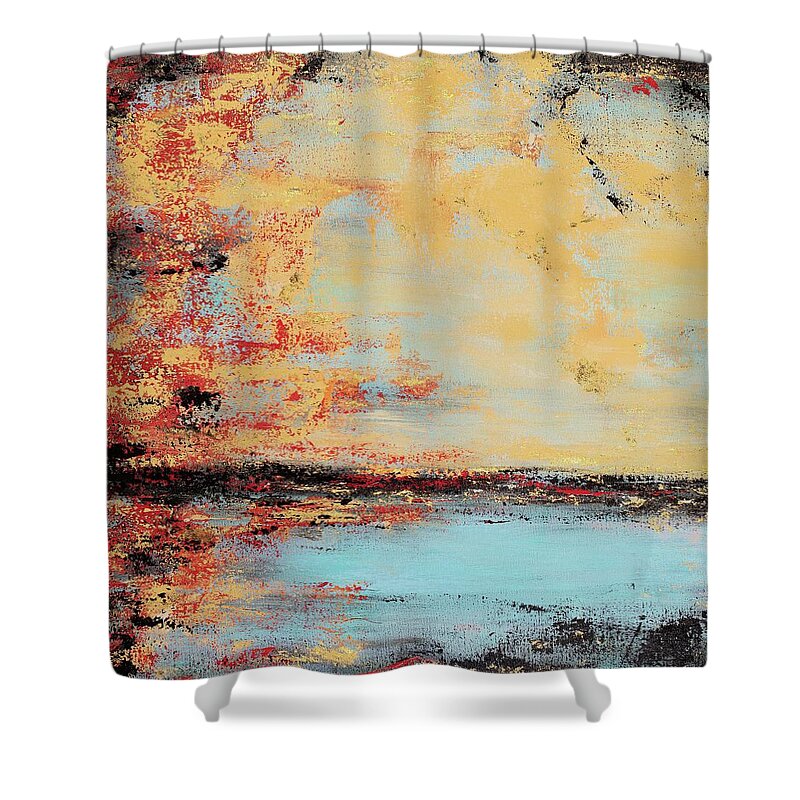 Sunset Shower Curtain featuring the painting Night Lights by Tamara Nelson