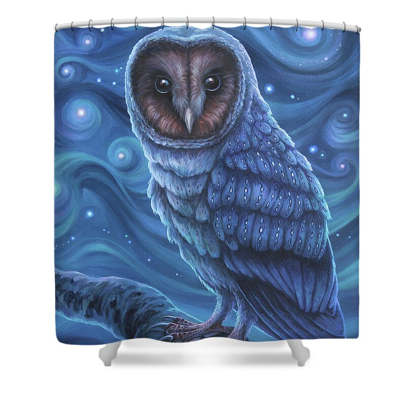 Owl Shower Curtain featuring the painting Night Owl by Lucy West