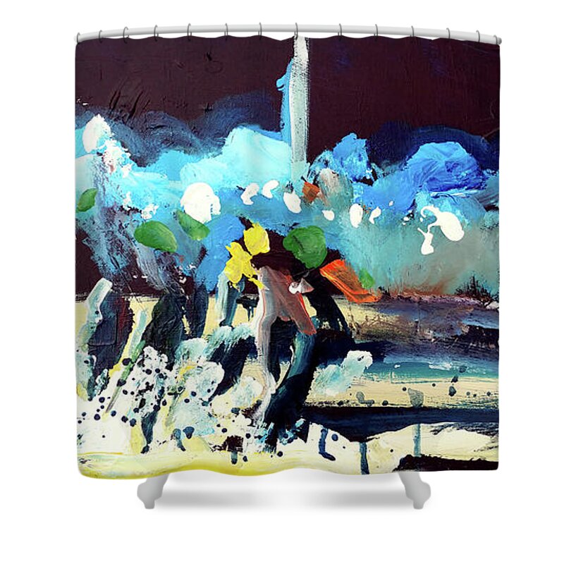 Kentucky Horse Racing Shower Curtain featuring the painting Night Race by John Gholson