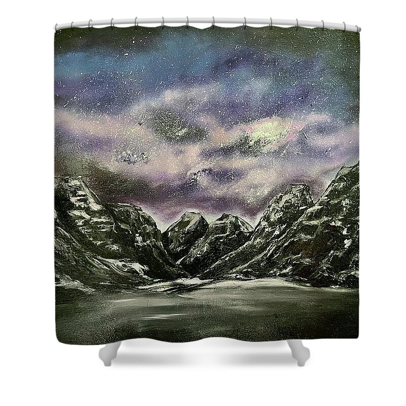 Mountains Shower Curtain featuring the painting Night Wonder by Lisa White