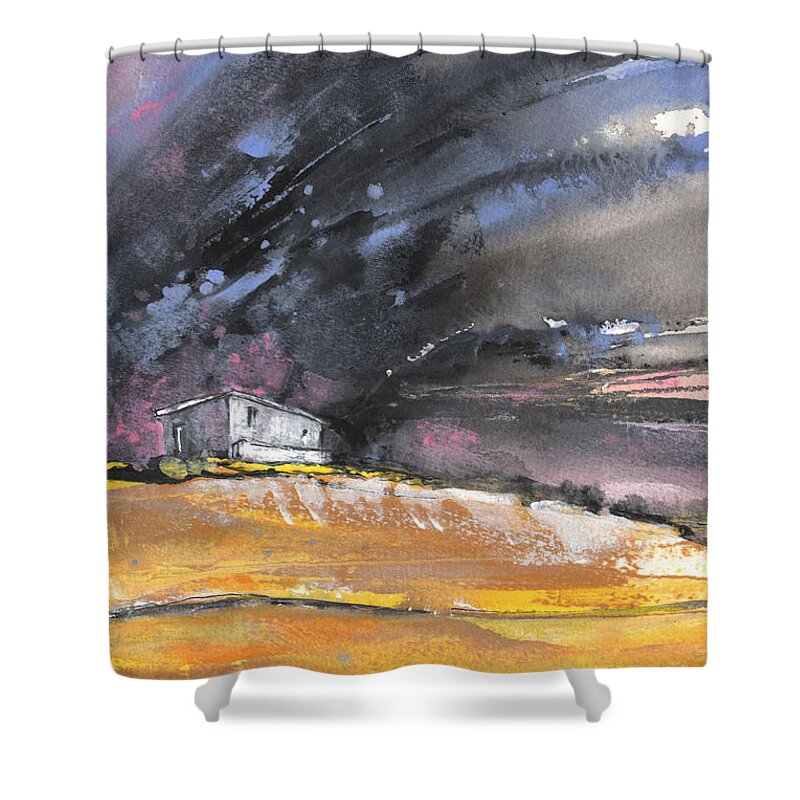 Landscape Shower Curtain featuring the painting Nightfall 33 by Miki De Goodaboom