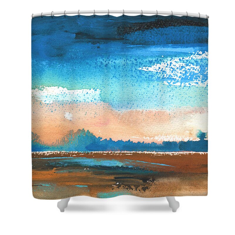 Landscape Shower Curtain featuring the painting Nightfall 36 by Miki De Goodaboom