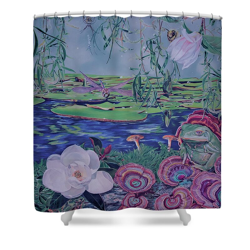 Frog Shower Curtain featuring the drawing Nightime Under the Willows by Kelly Speros