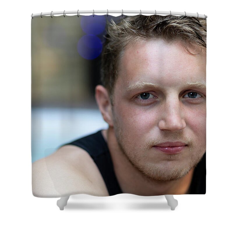 Nik Shower Curtain featuring the photograph Nik in the hot tub by Jim Whitley