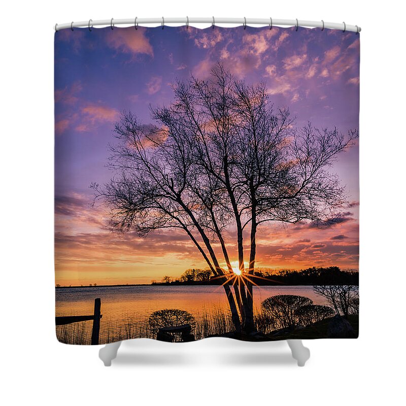 Niles Pond Shower Curtain featuring the photograph Niles Pond Sunrise, E. Gloucester MA. by Michael Hubley