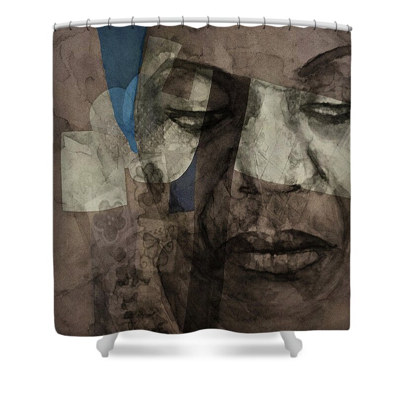 Nina Simone Art Shower Curtain featuring the mixed media Nina Simone - Face the Music by Paul Lovering