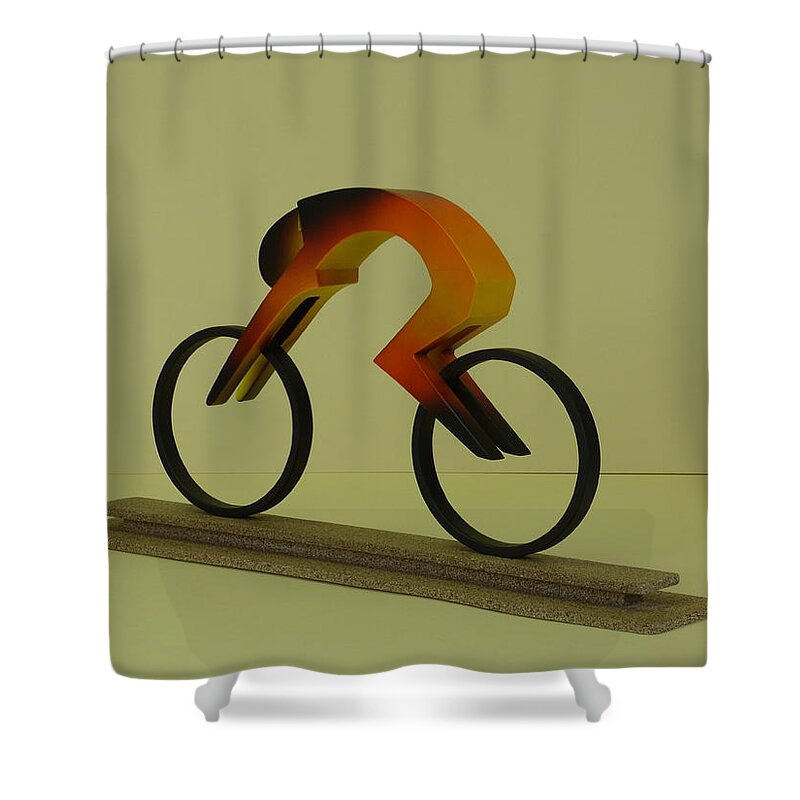 Nitro Man Shower Curtain featuring the sculpture Nitro by Kem Himelright