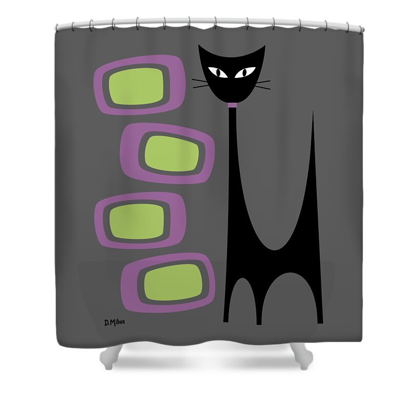 Atomic Shower Curtain featuring the digital art No Background Atomic Cat Purple Green by Donna Mibus