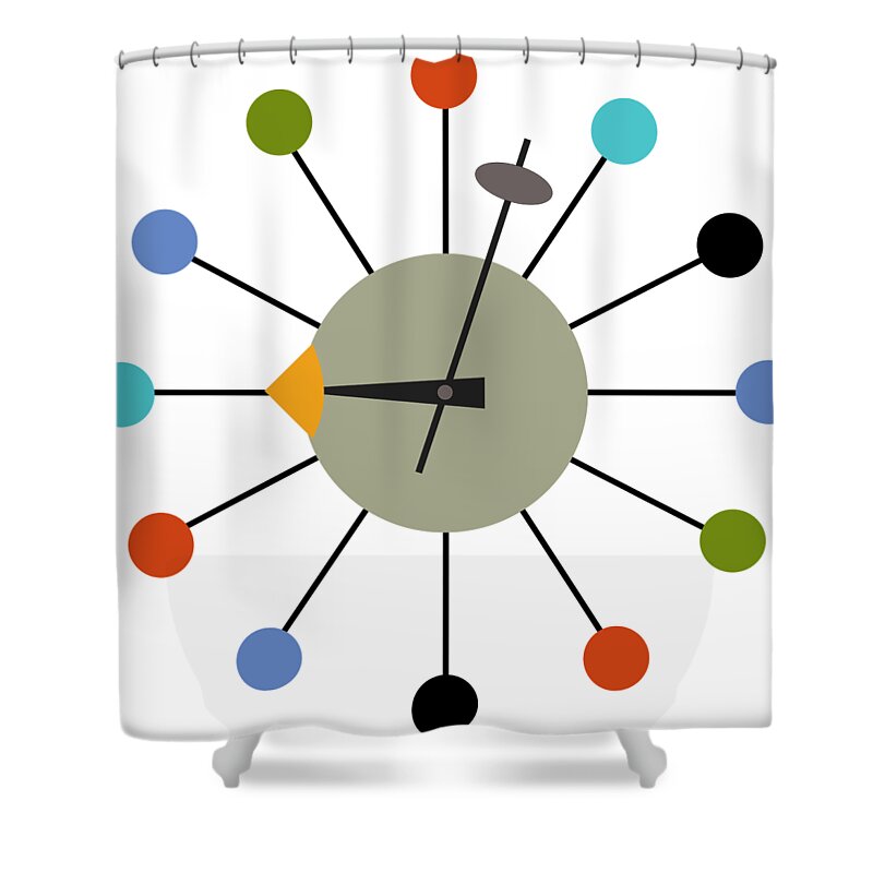 Mid Century Modern Shower Curtain featuring the digital art No Background Ball Clock by Donna Mibus