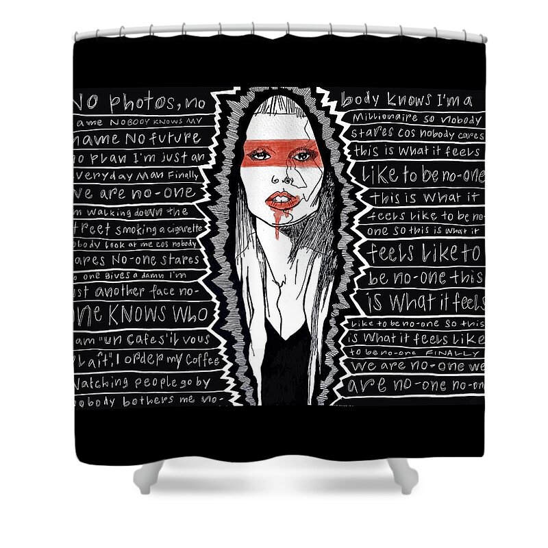 Collage Shower Curtain featuring the digital art No Fame by Tanja Leuenberger