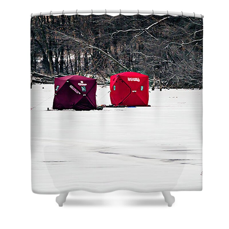Standing Bear Lake Shower Curtain featuring the photograph No Stopping A Fisherman by Ed Peterson