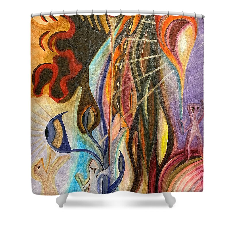 Eyes Shower Curtain featuring the mixed media No Words by Jeff Malderez
