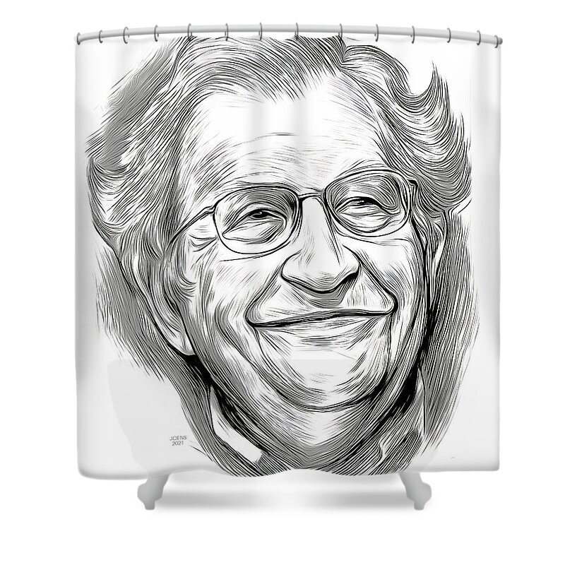 Noam Chomsky Shower Curtain featuring the mixed media Noam Chomsky - line art by Greg Joens