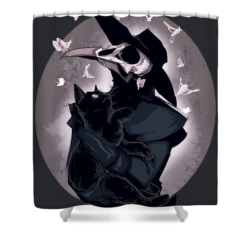 Plague Doctor Shower Curtain featuring the drawing Nocturnal by Ludwig Van Bacon