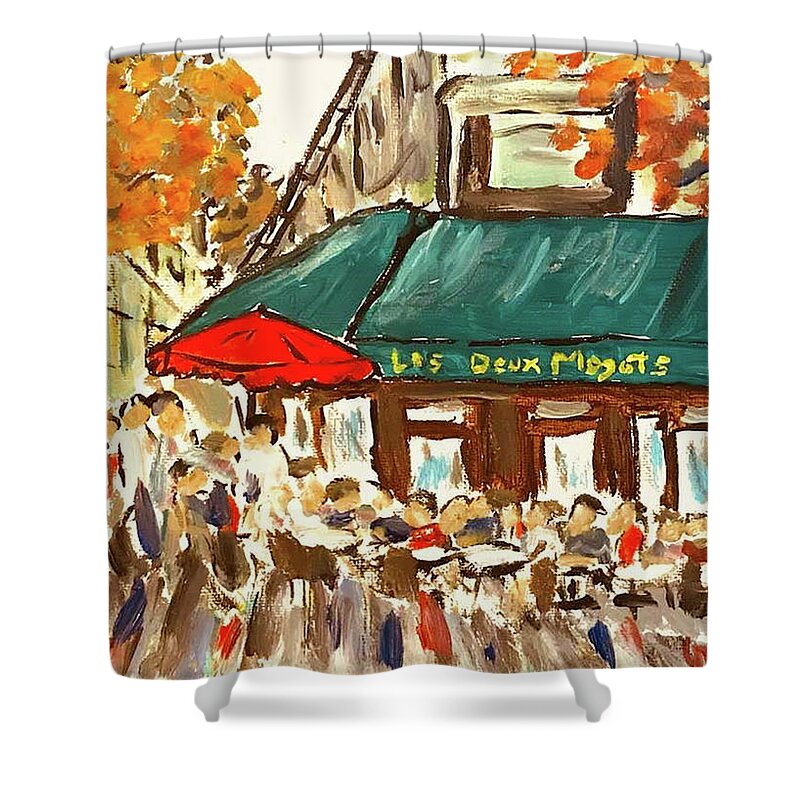  Shower Curtain featuring the painting Noon at Les Deux Magots by John Macarthur