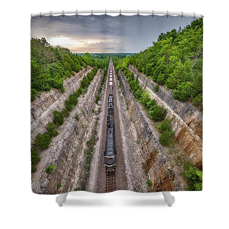 Railroad Shower Curtain featuring the photograph Norfolk Southern 3645 leads a WB empty coal train at Tunnel Hill by Jim Pearson