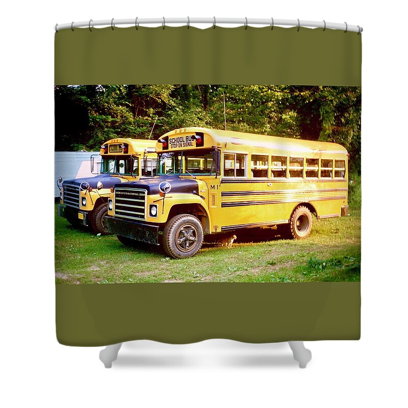  Shower Curtain featuring the photograph North American School Buses 1984 by Gordon James