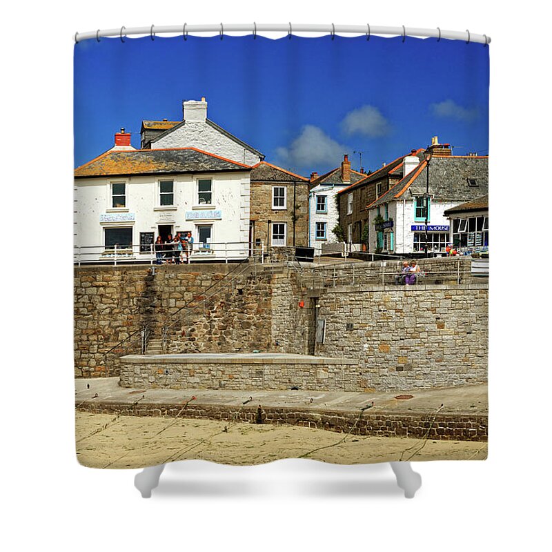 Bright Shower Curtain featuring the photograph North Cliff and Parade Hill, Mousehole by Rod Johnson