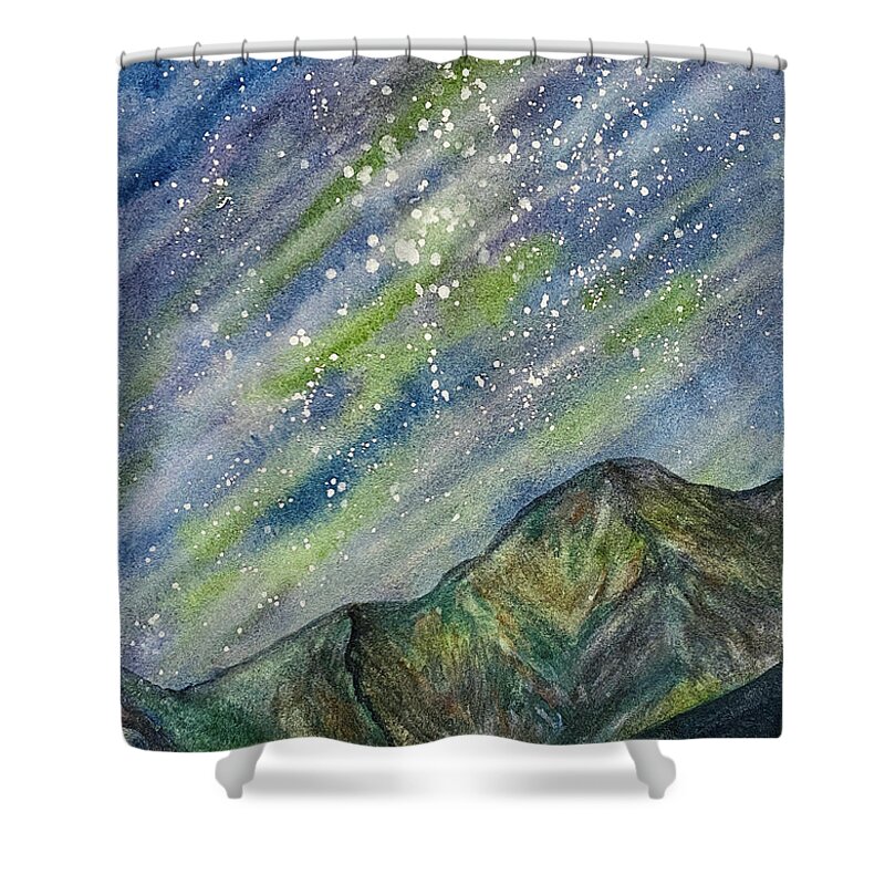 Northern Lights Shower Curtain featuring the painting Northern Lights Obstruction Point by Lisa Neuman